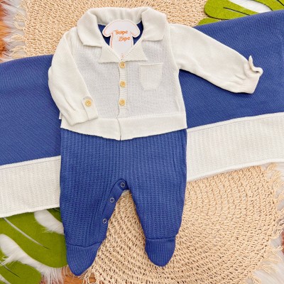 Saída de Maternidade Fofinho - Macacão com Bolsinho - Azul Jeans